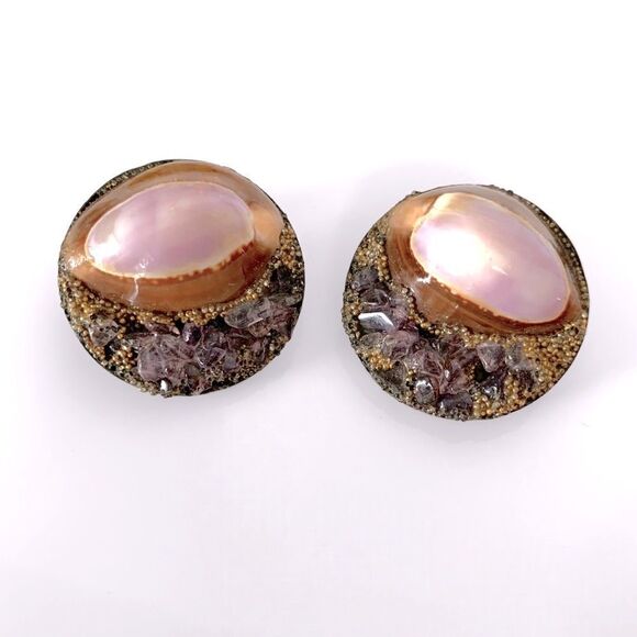 Purple Cowrie Crystal Druzy Earrings - Picture 2 of 4